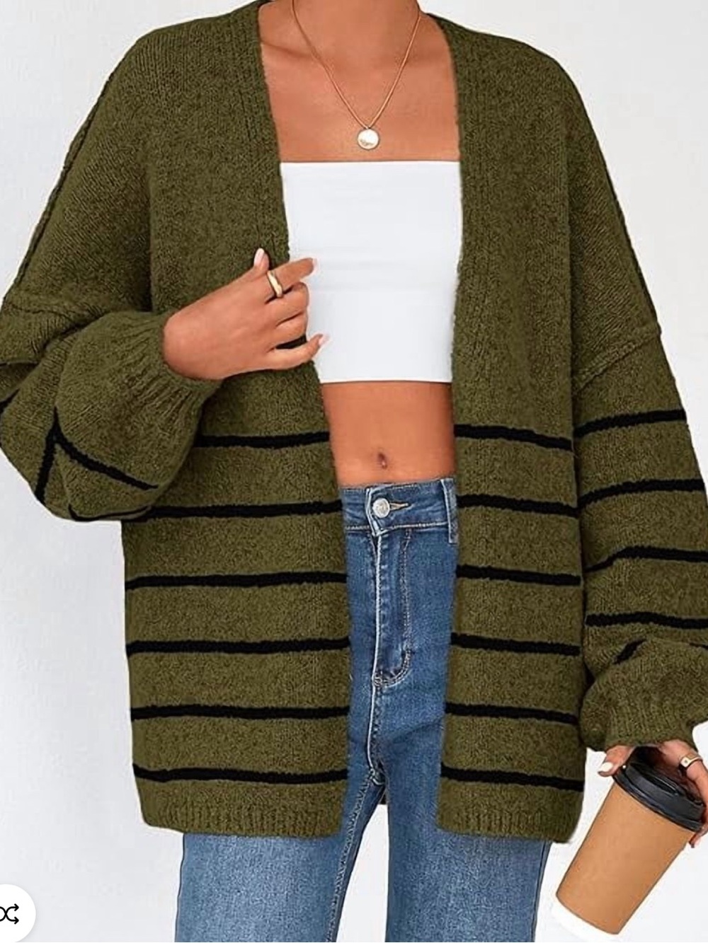 PRETTYGARDEN Womens Oversized Cardigan Sweater Long Lantern Sleeves Size Small